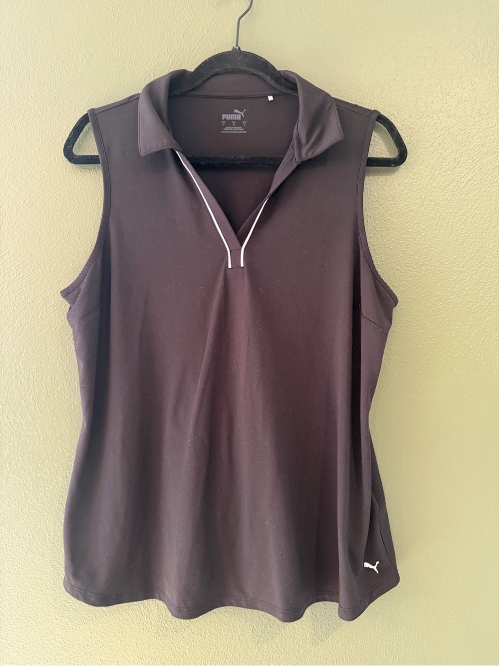 Puma Women’s Sleeveless Polo Tank Top in Dark Brown with White Trim